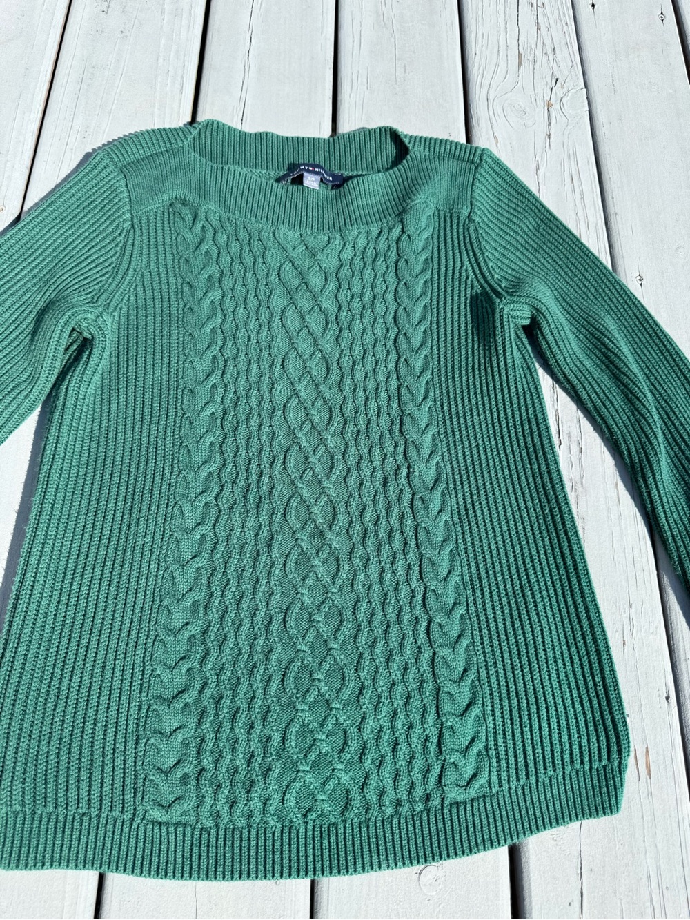 Tommy Hilfiger Green Cable-Knit Scoop Neck Sweater